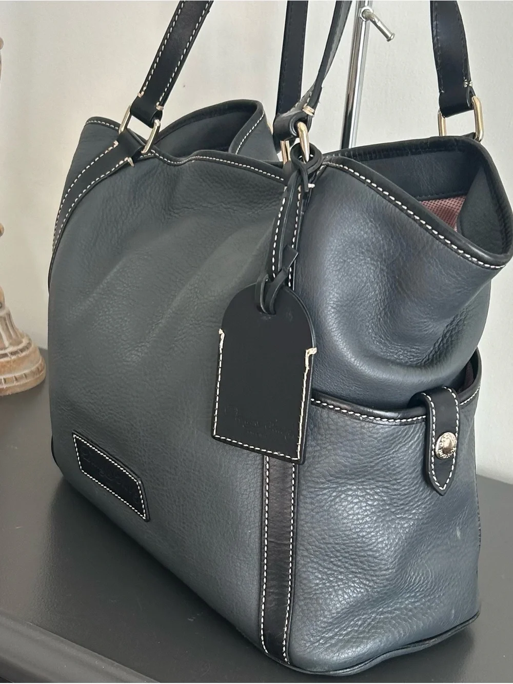 Dooney & Bourke Pebble Grain Leather Tote Gray Shoulder Bag Large Carryall Work